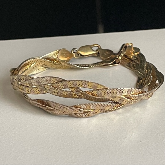 Milor 2 sterling silver & gold multi Braided Herringbone Bracelet set Italy - Picture 3 of 14